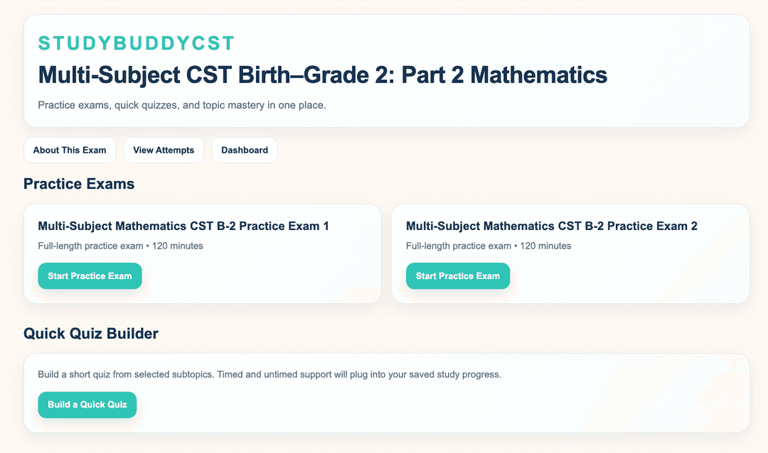 Example of a StudyBuddyCST study page with quiz options