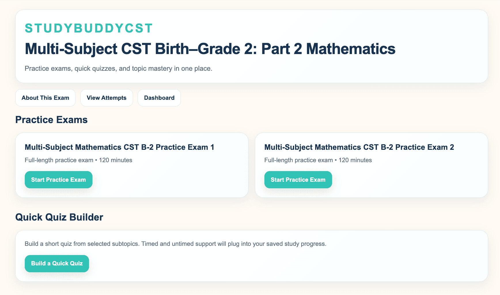 Example of the StudyBuddyCST study page