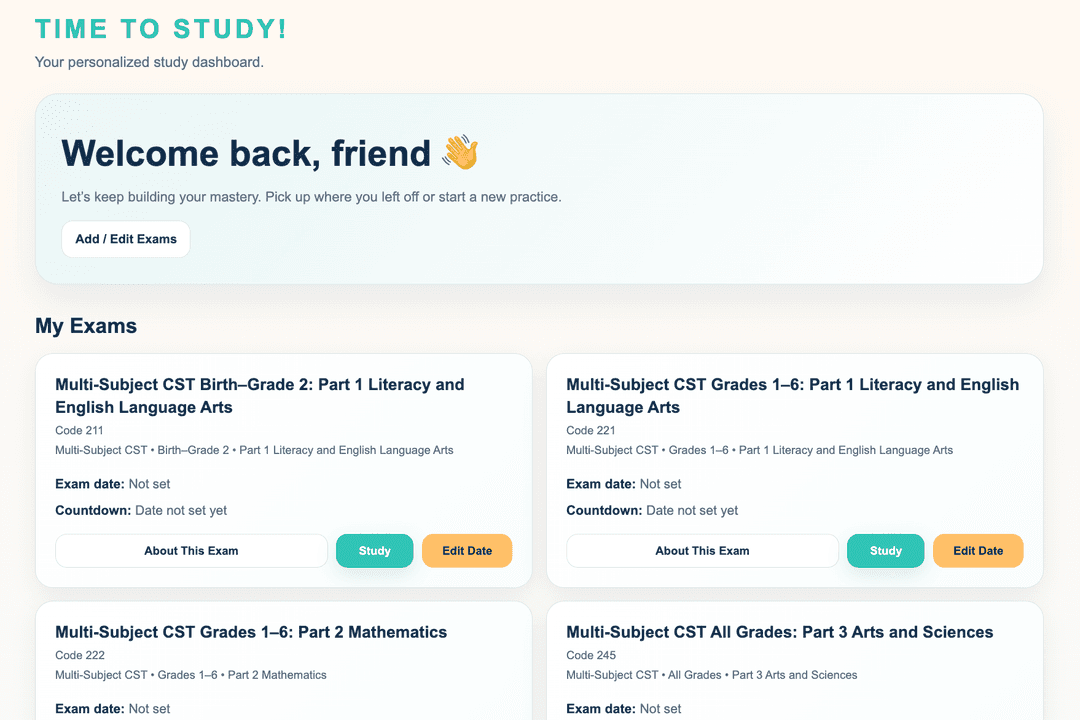 Example of the StudyBuddyCST dashboard